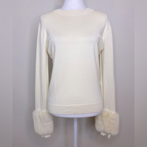 Opening Ceremony Sweaters - Opening Ceremony Cream Sweater with Faux Fur Cuffs Open Back Detail Cotton S/M